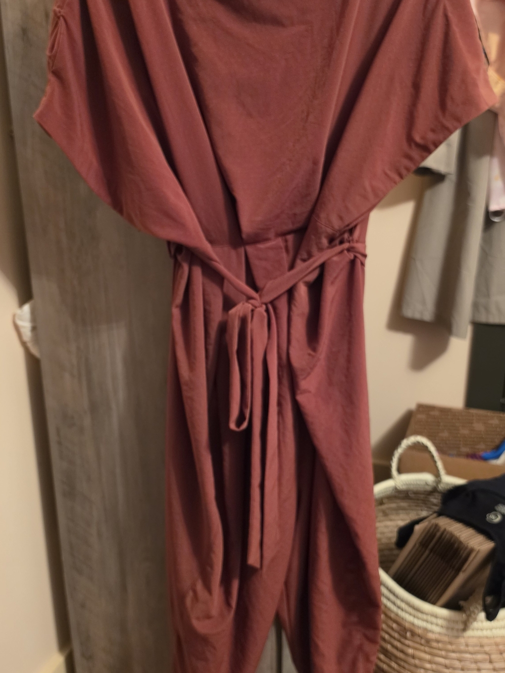 Malia Mills Rust/terracota Tie-Waist Harem Jumpsuit with Dolman Button Sleeve